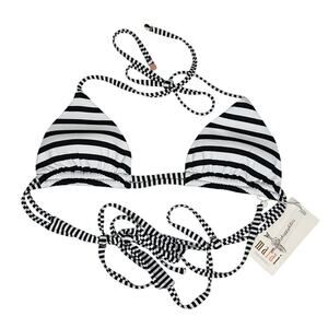 Malai NWT Sailor Black White Stripe Triangle Bikini Top Triple Strap L Nautical